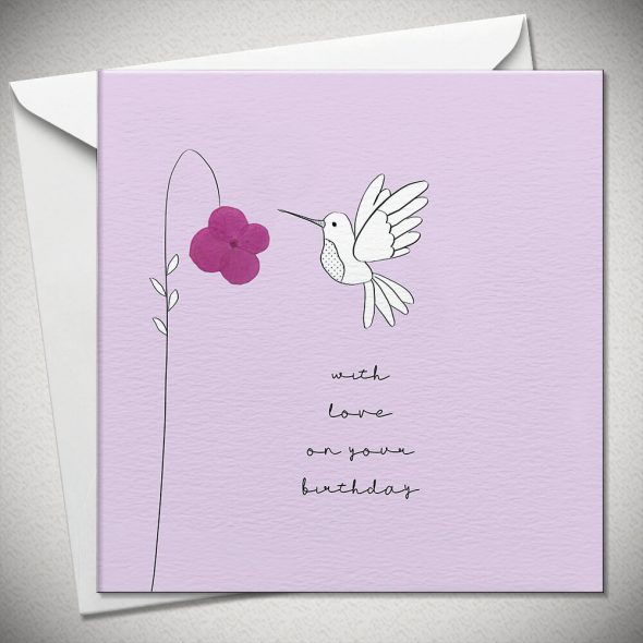 With love on your birthday (hummingbird) - hydrangea